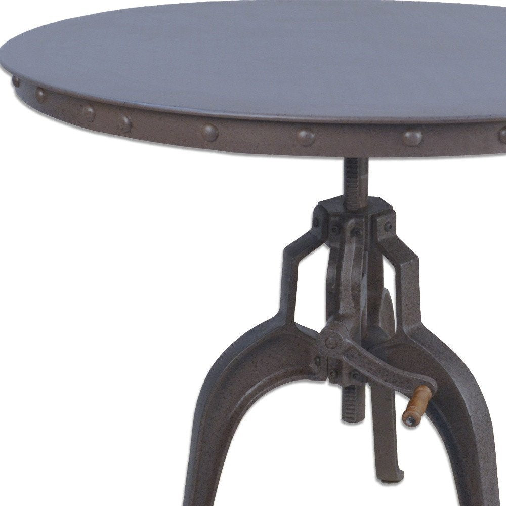 36" Industrial Gray Adjustable Crank Round Top Dining Table. HomeRoots