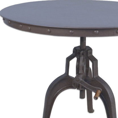 36" Industrial Gray Adjustable Crank Round Top Dining Table. HomeRoots