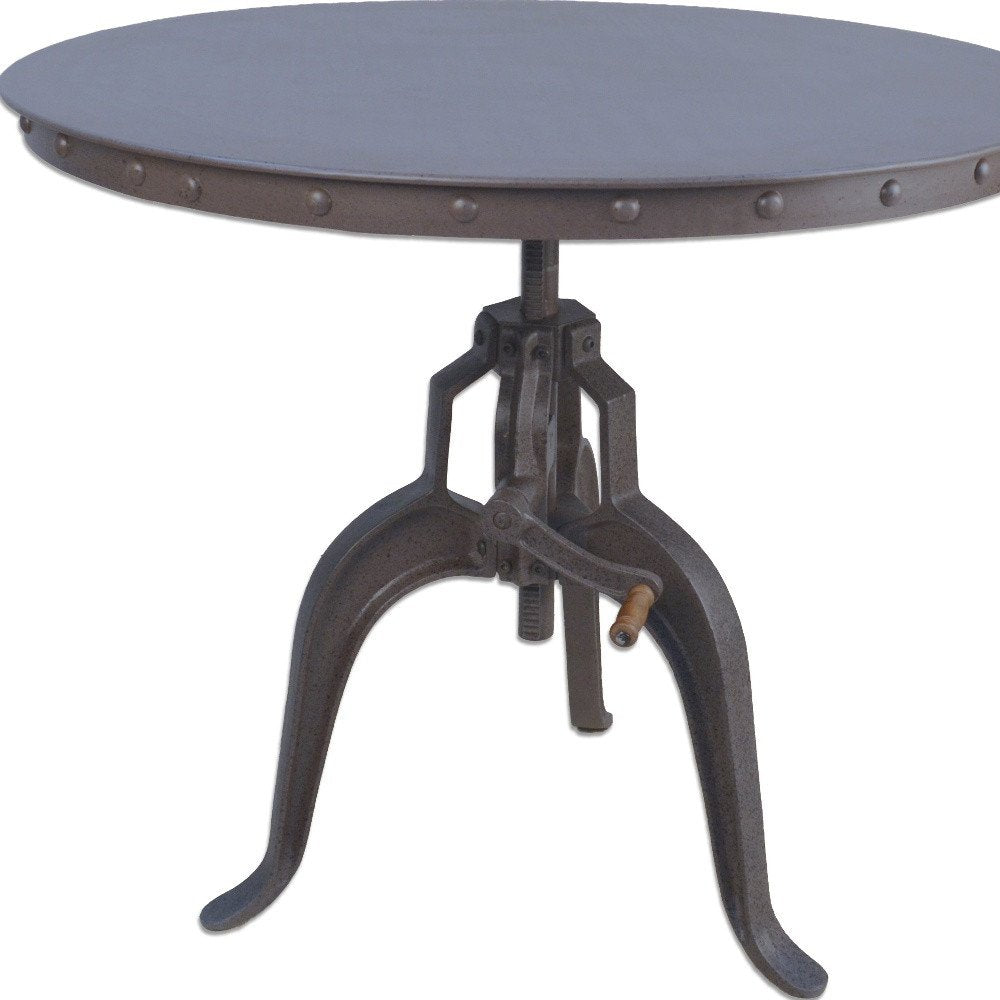 36" Industrial Gray Adjustable Crank Round Top Dining Table. HomeRoots