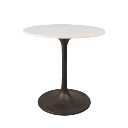 30" White and Black Rounded Marble and Iron Pedestal Base Dining Table