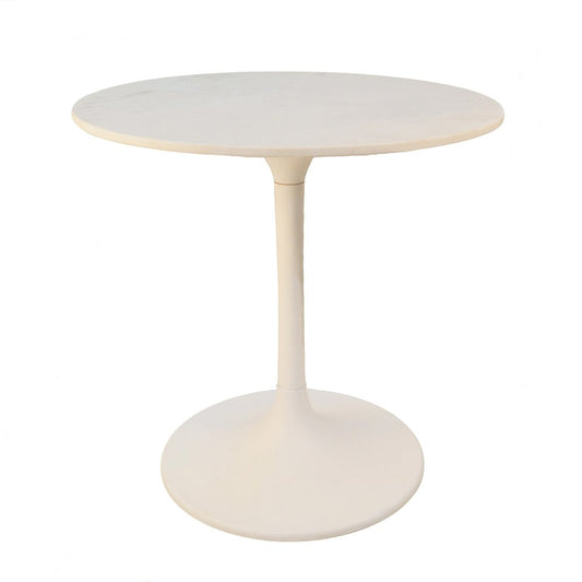 30" White Rounded Marble And Iron Pedestal Base Dining Table HomeRoots