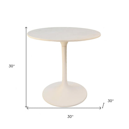 30" White Rounded Marble And Iron Pedestal Base Dining Table HomeRoots