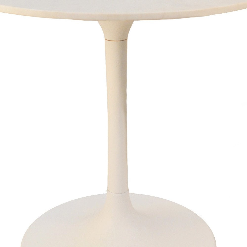 30" White Rounded Marble And Iron Pedestal Base Dining Table HomeRoots