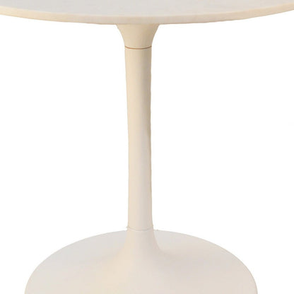 30" White Rounded Marble And Iron Pedestal Base Dining Table HomeRoots