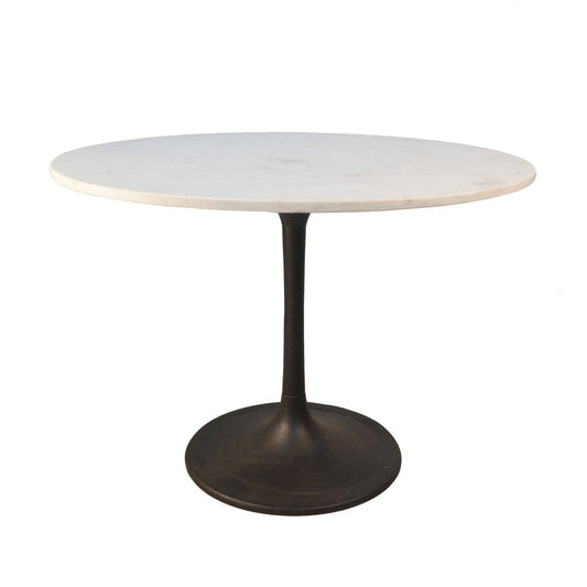 40" White And Black Rounded Marble And Iron Pedestal Base Dining Table HomeRoots