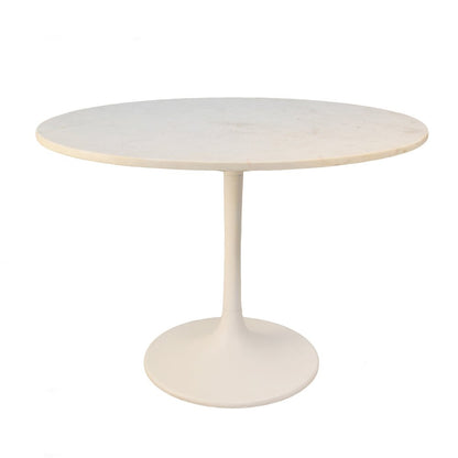 40" White Rounded Marble And Iron Pedestal Base Dining Table HomeRoots