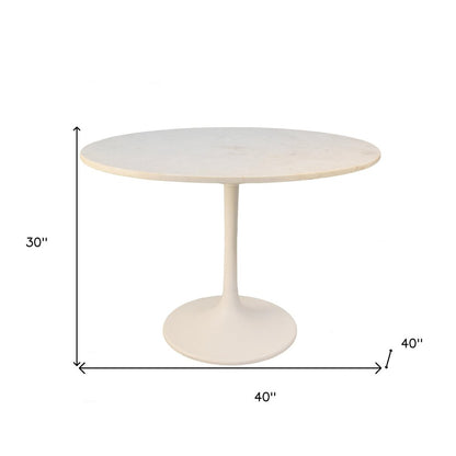40" White Rounded Marble And Iron Pedestal Base Dining Table HomeRoots