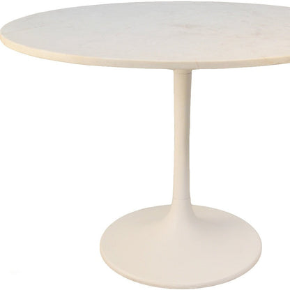40" White Rounded Marble And Iron Pedestal Base Dining Table HomeRoots