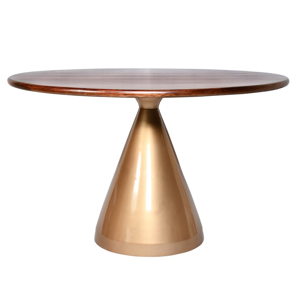 48" Brown And Gold Rounded Solid Wood And Iron Pedestal Base Dining Table HomeRoots