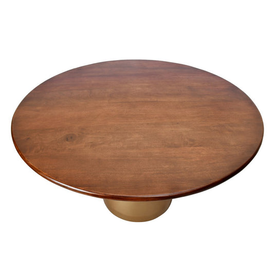 48" Walnut And Rose Gold Solid Wood And Iron Pedestal Base Round Top Dining Table HomeRoots
