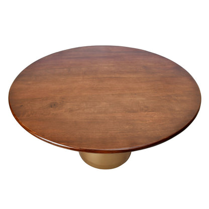 48" Walnut And Rose Gold Solid Wood And Iron Pedestal Base Round Top Dining Table HomeRoots