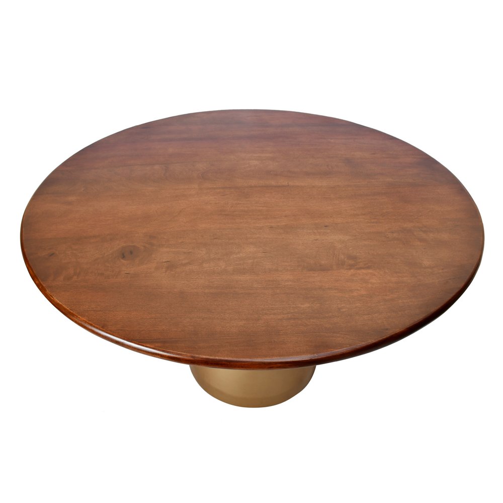 48" Brown And Gold Rounded Solid Wood And Iron Pedestal Base Dining Table HomeRoots