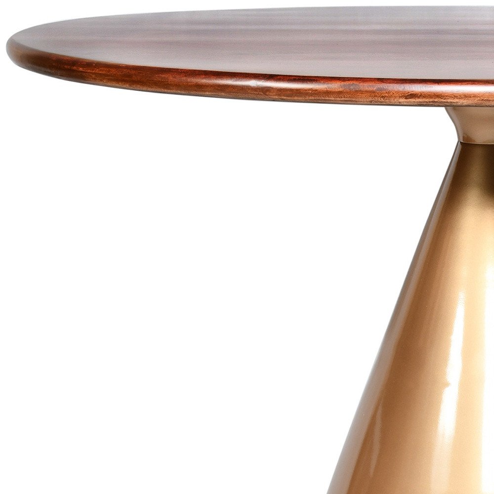 48" Walnut And Rose Gold Solid Wood And Iron Pedestal Base Round Top Dining Table HomeRoots