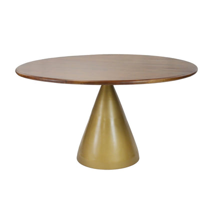48" Brown And Gold Rounded Solid Wood And Iron Pedestal Base Dining Table HomeRoots