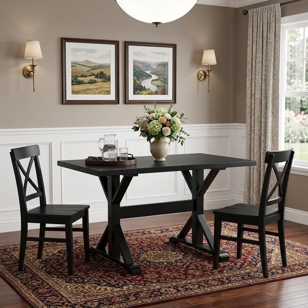48" Black Solid Wood Trestle Base Dining Table HomeRoots