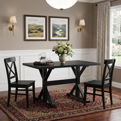 48" Black Solid Wood Trestle Base Dining Table HomeRoots