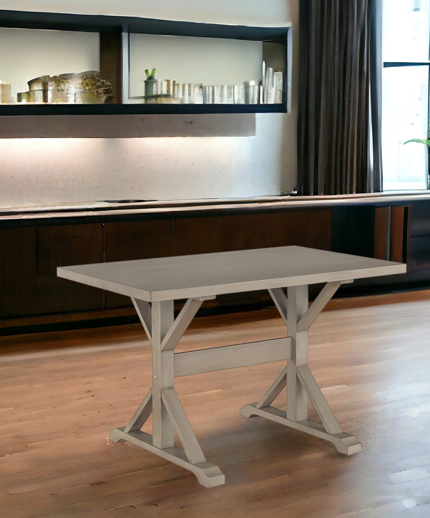 48" Gray Solid Wood Trestle Base Dining Table