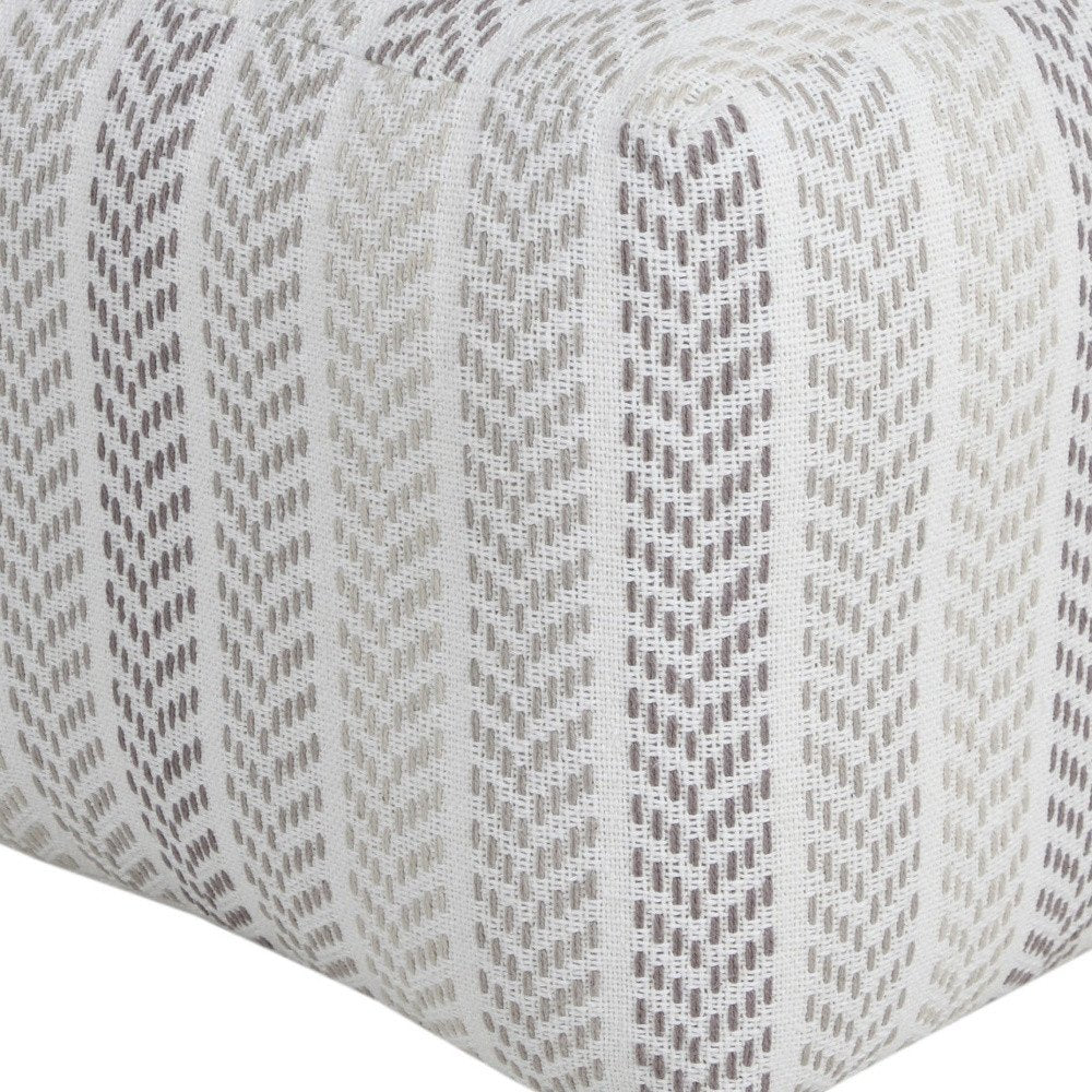 18" Gray And White Cotton Chevron Pouf Ottoman HomeRoots