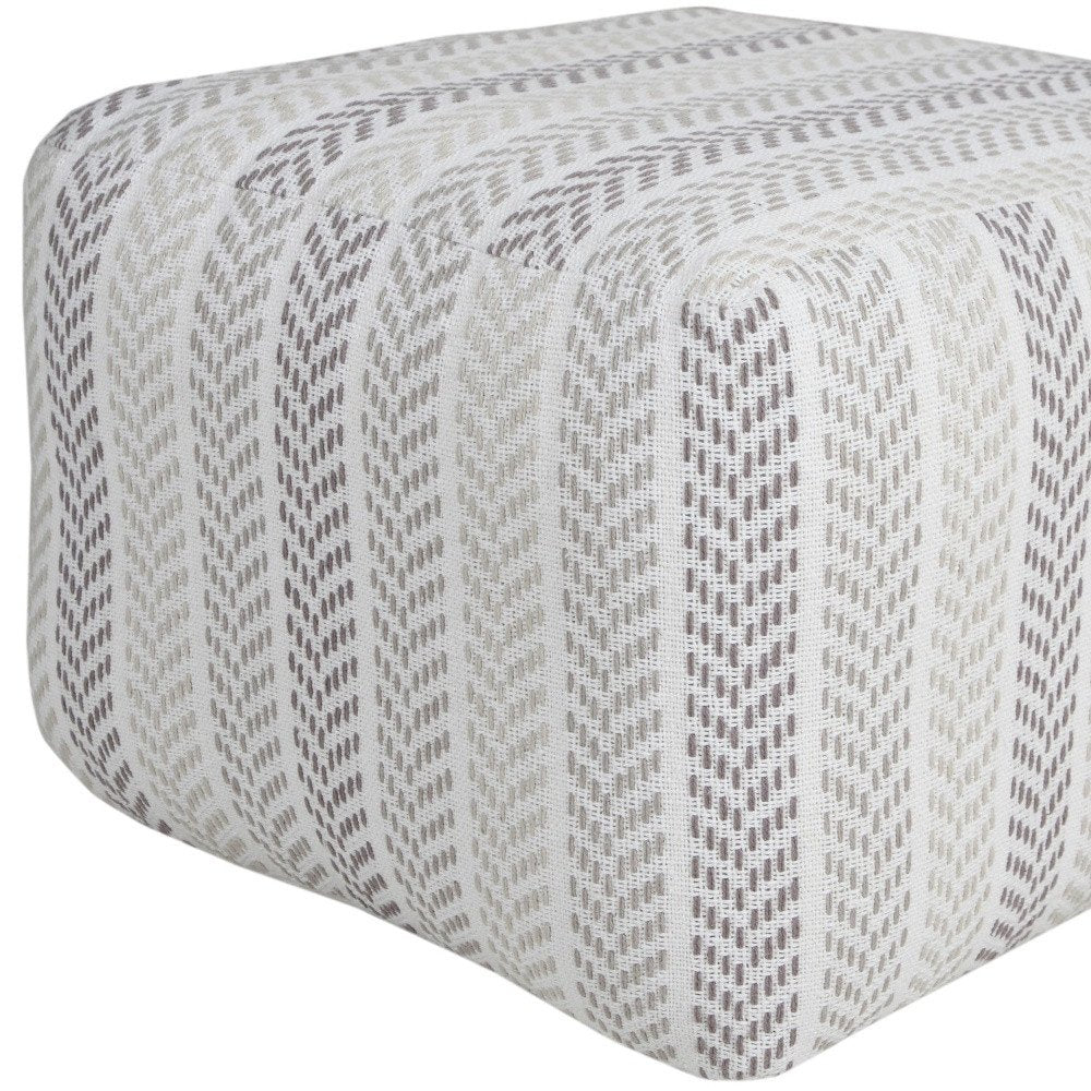 18" Gray And White Cotton Chevron Pouf Ottoman HomeRoots