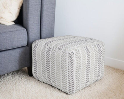 18" Gray And White Cotton Chevron Pouf Ottoman HomeRoots