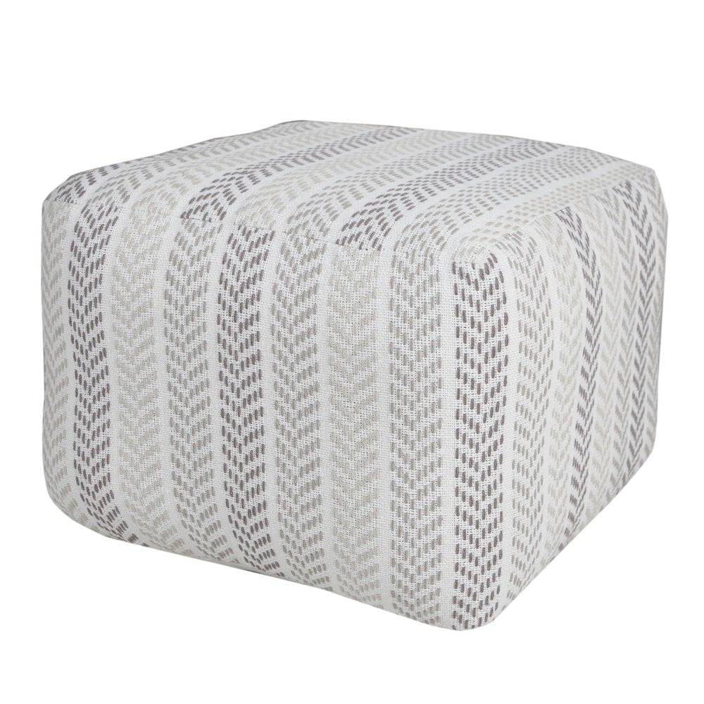 18" Gray And White Cotton Chevron Pouf Ottoman HomeRoots