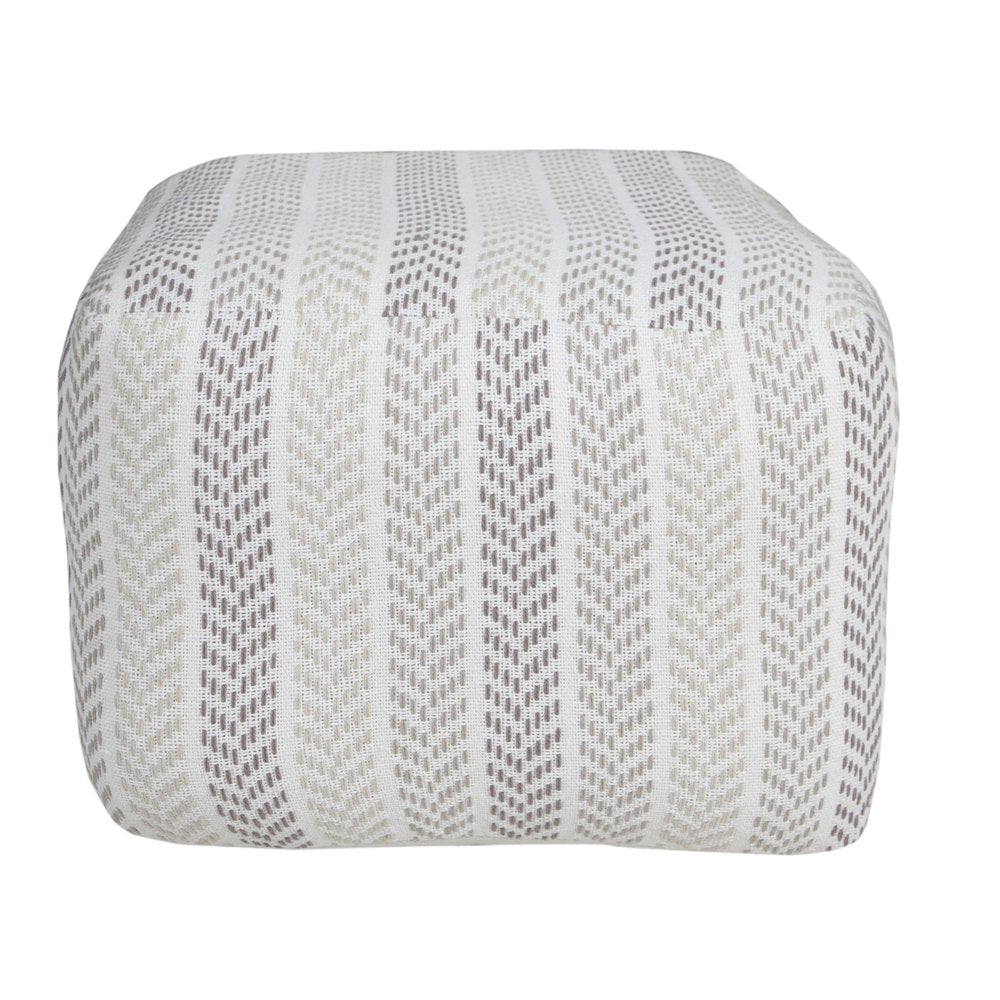 18" Gray And White Cotton Chevron Pouf Ottoman HomeRoots