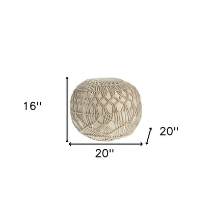 20" Cream Cotton Tufted Round Geometric Pouf Ottoman HomeRoots