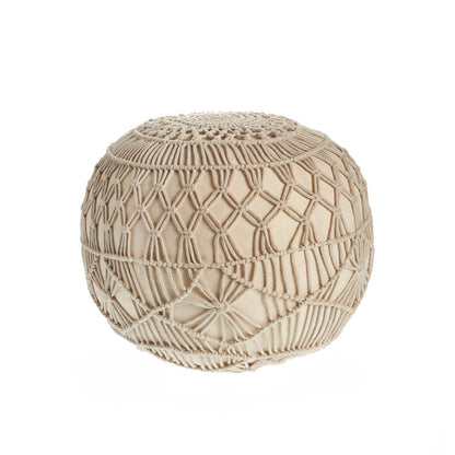 20" Cream Cotton Tufted Round Geometric Pouf Ottoman HomeRoots