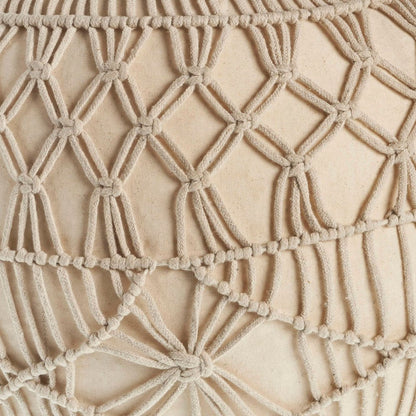 20" Cream Cotton Tufted Round Geometric Pouf Ottoman HomeRoots