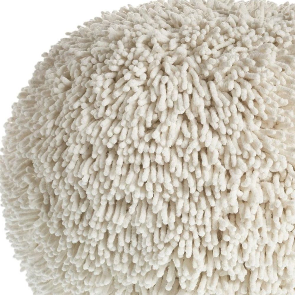 20" Cream Cotton Tufted Geometric Round Pouf Ottoman HomeRoots