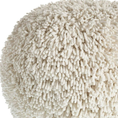20" Cream Cotton Tufted Geometric Round Pouf Ottoman HomeRoots