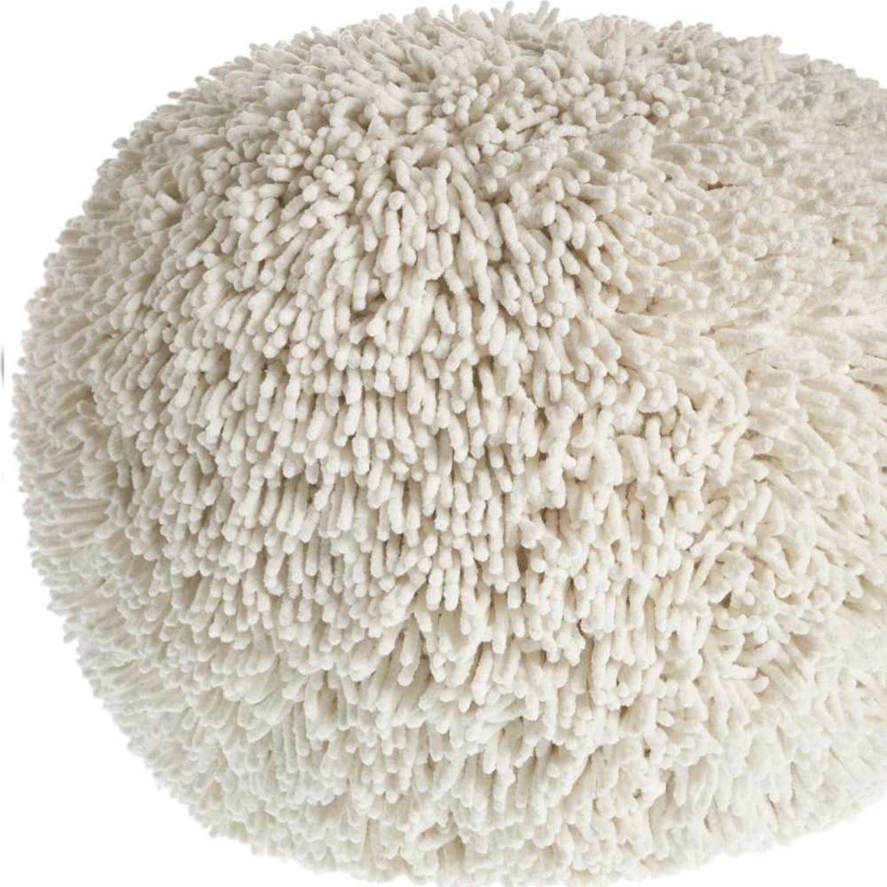 20" Cream Cotton Tufted Geometric Round Pouf Ottoman HomeRoots