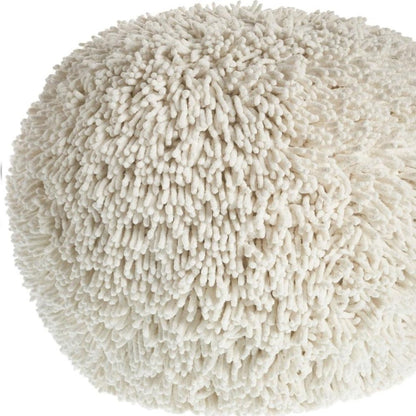 20" Cream Cotton Tufted Geometric Round Pouf Ottoman HomeRoots