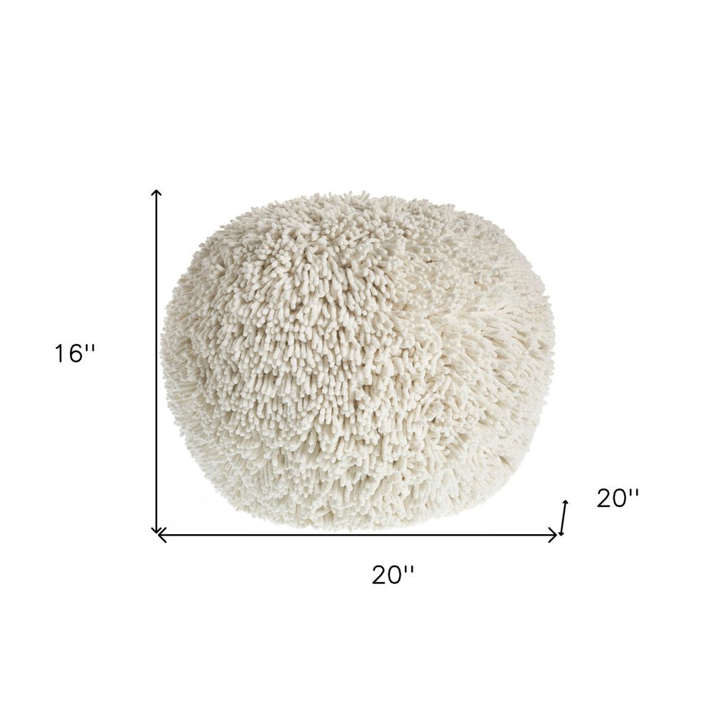 20" Cream Cotton Tufted Geometric Round Pouf Ottoman HomeRoots