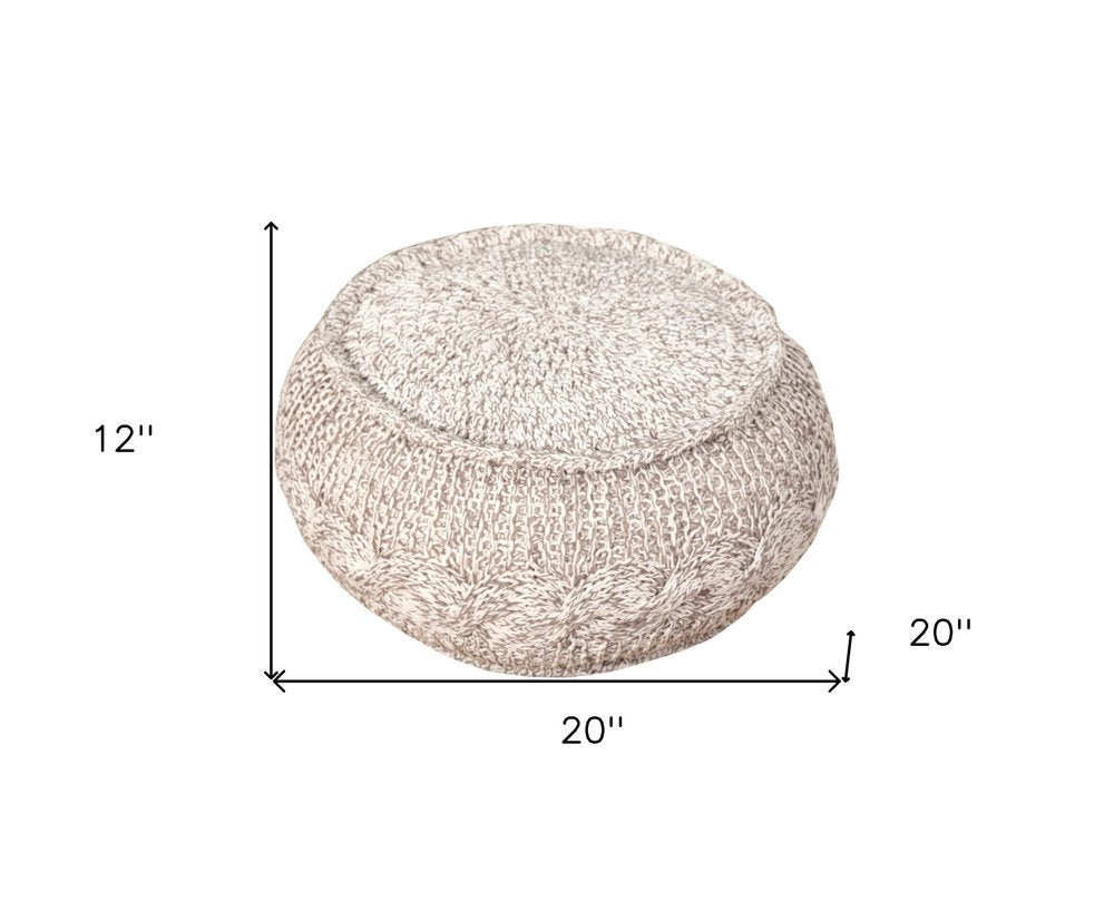 20" Beige Cotton Geometric Round Pouf Ottoman HomeRoots