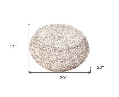 20" Beige Cotton Geometric Round Pouf Ottoman HomeRoots