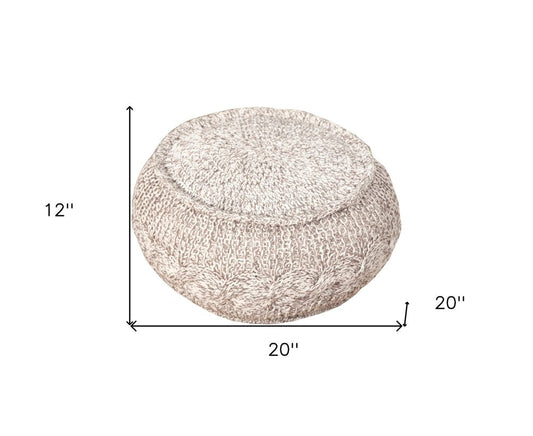 20" Beige Cotton Geometric Round Pouf Ottoman HomeRoots