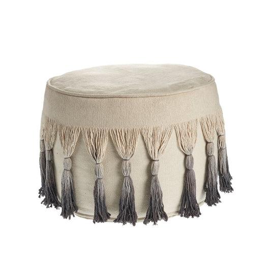 20" Beige Cotton Round Ombre Pouf Ottoman HomeRoots