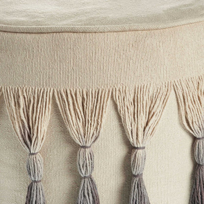 20" Beige Cotton Round Ombre Pouf Ottoman HomeRoots