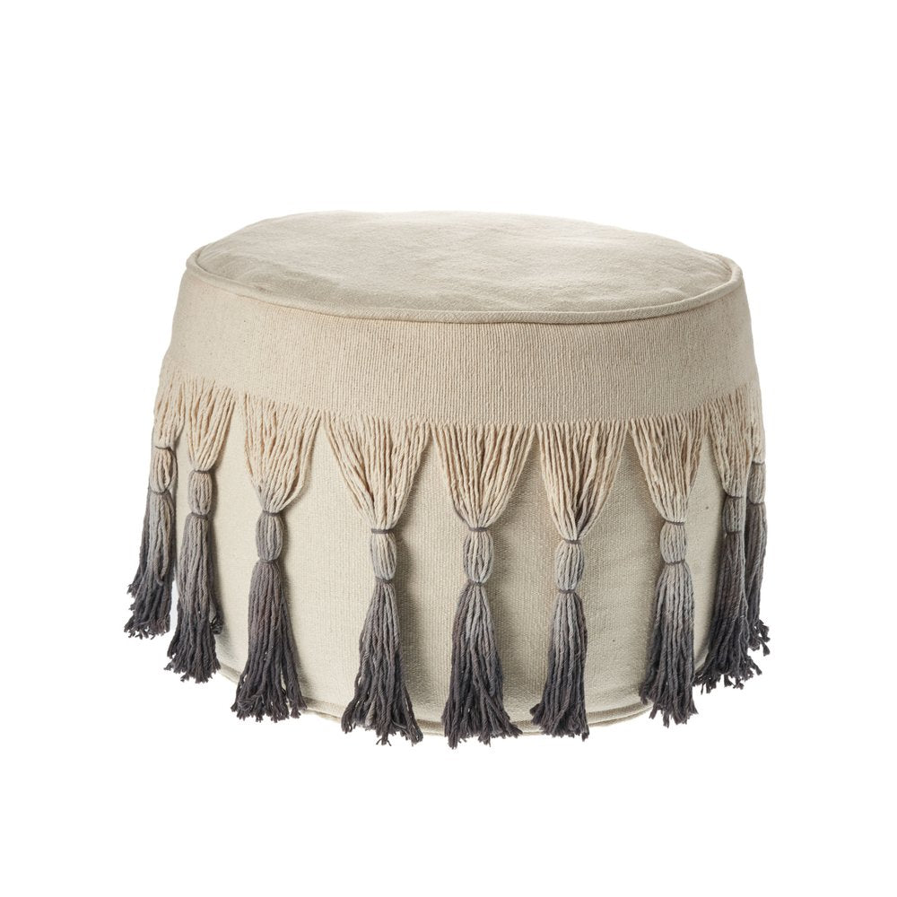 20" Beige Cotton Round Ombre Pouf Ottoman HomeRoots