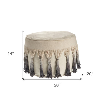 20" Beige Cotton Round Ombre Pouf Ottoman HomeRoots