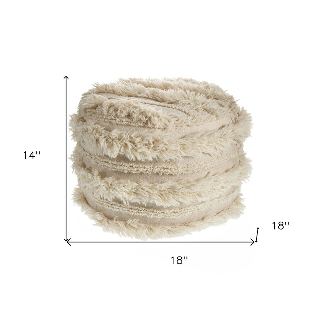 18" Ivory Cotton Striped Round Pouf Ottoman HomeRoots