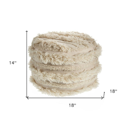 18" Ivory Cotton Striped Round Pouf Ottoman HomeRoots