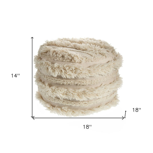 18" Ivory Cotton Striped Round Pouf Ottoman HomeRoots