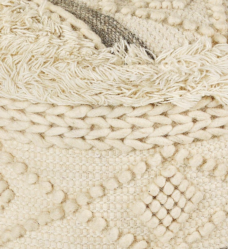 18" Cream Wool Cotton Blend Geometric Round Pouf Ottoman HomeRoots