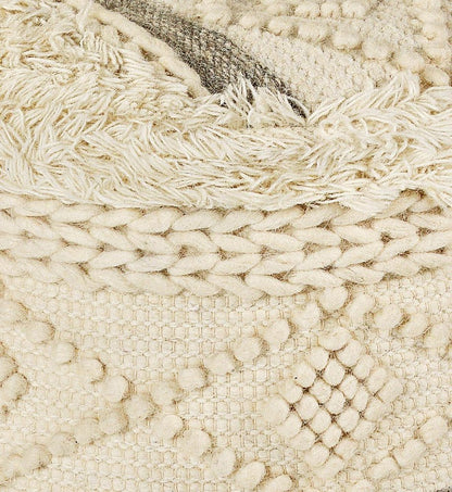 18" Cream Wool Cotton Blend Geometric Round Pouf Ottoman HomeRoots