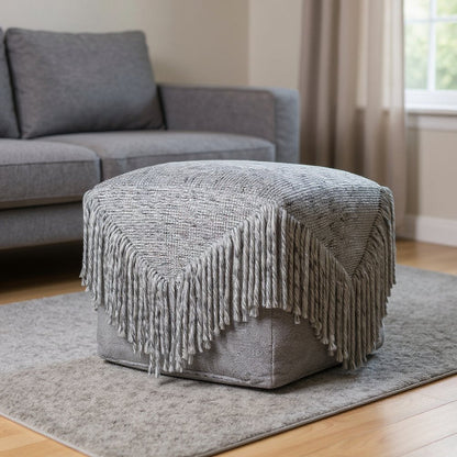 18" Gray Wool Cotton Blend Pouf Ottoman HomeRoots