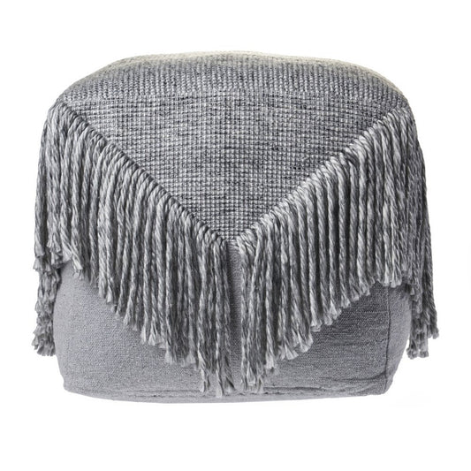 18" Gray Wool Cotton Blend Pouf Ottoman HomeRoots