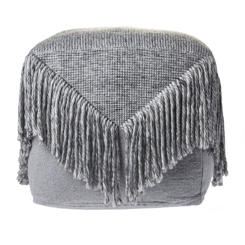 18" Gray Wool Cotton Blend Pouf Ottoman HomeRoots