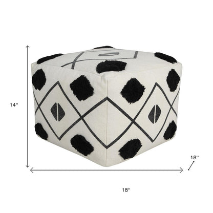 18" White Cotton Geometric Pouf Ottoman HomeRoots
